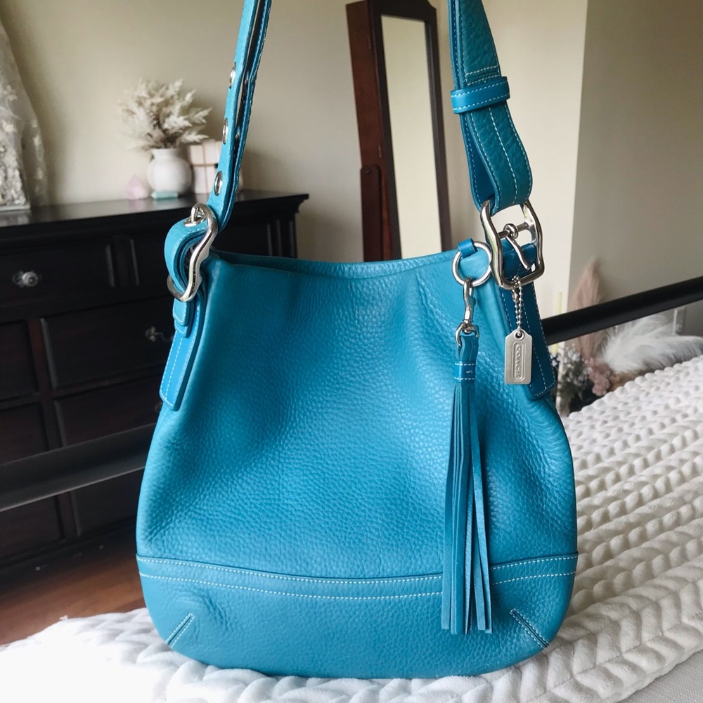 Coach Vintage Legacy Leather Slim Duffle Shoulder Crossbody Purse Blue 1427 Y2K - Picture 3 of 16